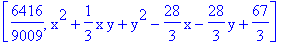 [6416/9009, x^2+1/3*x*y+y^2-28/3*x-28/3*y+67/3]